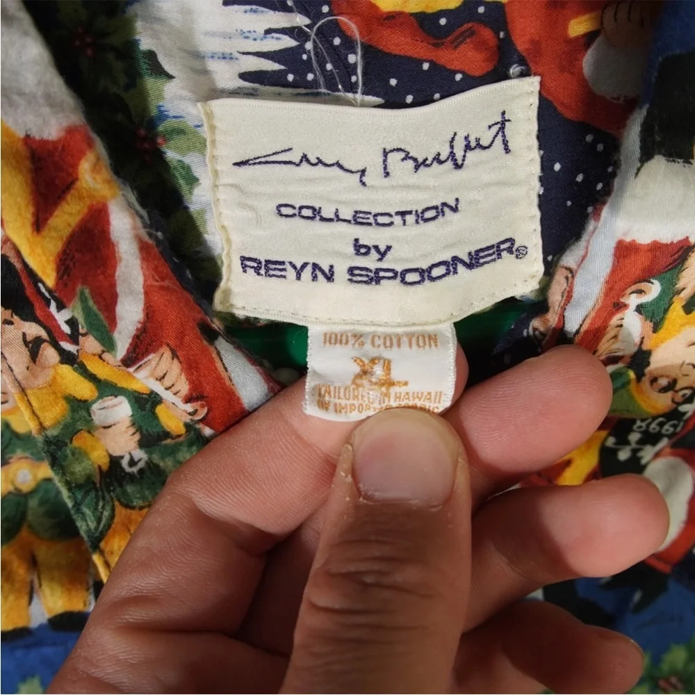 VTG Reyn Spooner Guy Buffet Santa & Elves Hawaiian Shirt Mens XL Egyptian Cotton - Picture 7 of 12